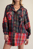 oversized button down hoodie with a mixed plaid design