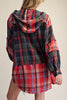 oversized button down hoodie with a mixed plaid design