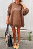 mocha brown sweatshirt with the message "mother!" in a bold and colorful font
