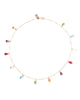 fringe necklace with multicolored tear drops in warm tones