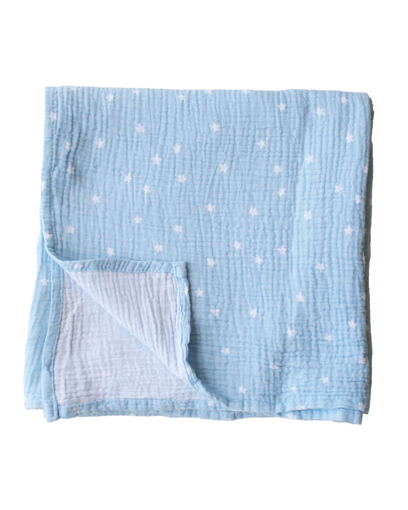 muslin swaddle blanket in starry night baby blue