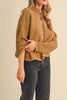 marled mustard and brown button down sweater with colorful button detailing