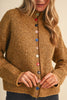 marled mustard and brown button down sweater with colorful button detailing