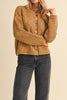 marled mustard and brown button down sweater with colorful button detailing