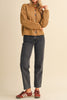 marled mustard and brown button down sweater with colorful button detailing