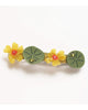french barrette with green leaves, yellow nasturtiums, and bejeweled beetles