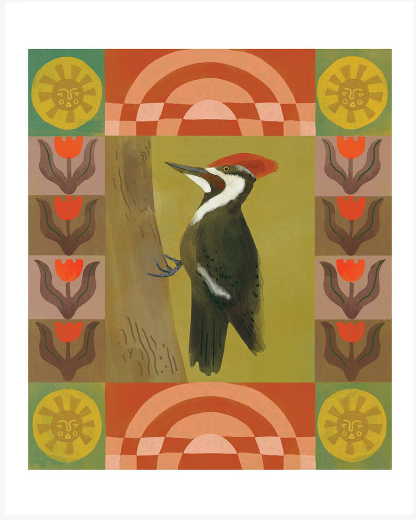 Whimsical Nature Inspired Art Print, pileated woodpecker