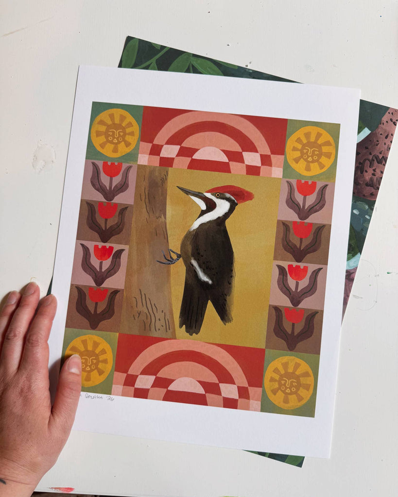 Whimsical Nature Inspired Art Print, pileated woodpecker