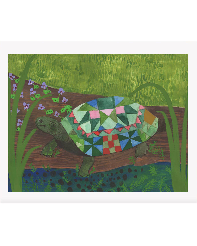 Whimsical Nature Inspired Art Print, quilted turtle