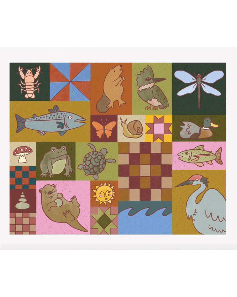 Whimsical Nature Inspired Art Print, river critters