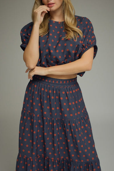 Navy Rust Minute Polka Dot Top