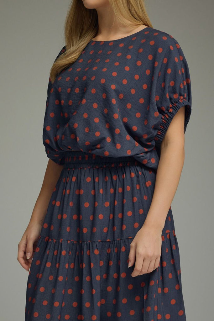 Navy Rust Minute Polka Dot Top