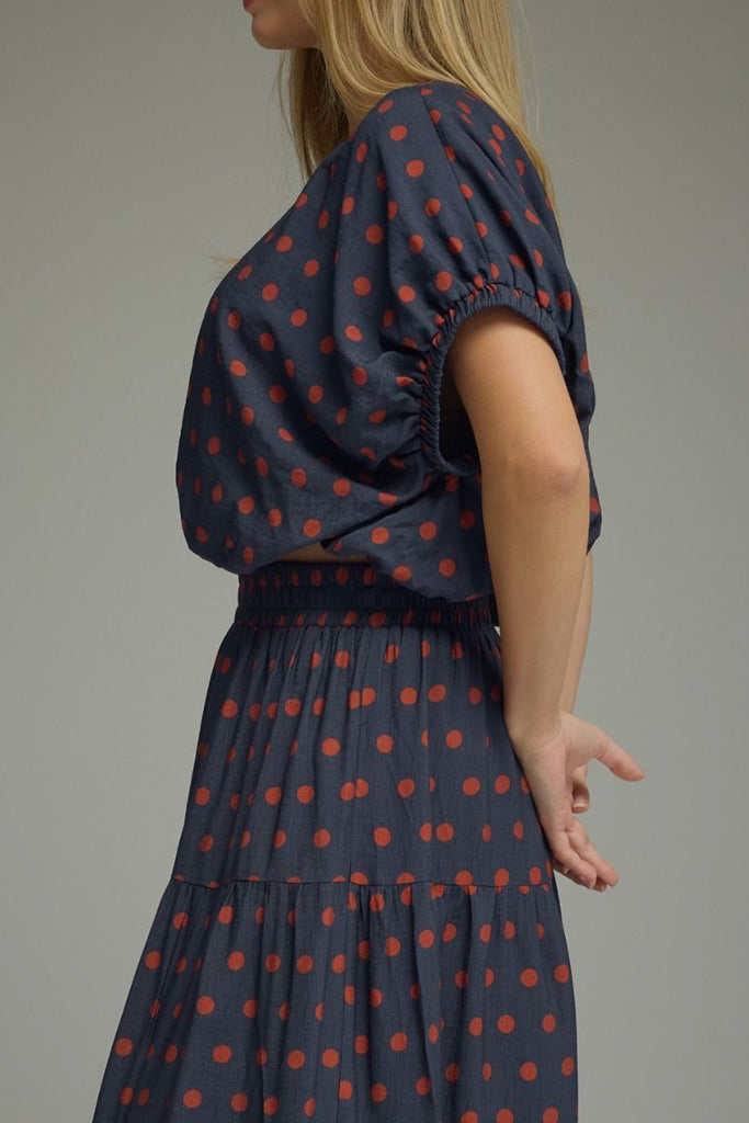 Navy Rust Minute Polka Dot Top