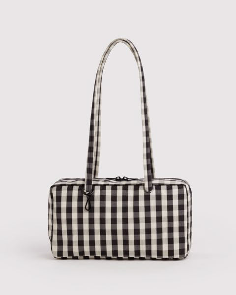 nylon bowler bag in black and cream gingham
