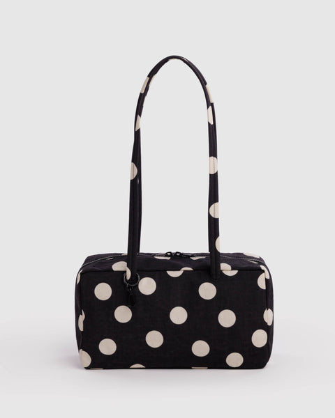 black and cream polka dot nylon bowler bag from baggu