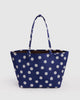 reversible nylon tote bag size large in navy polka dot mix from baggu