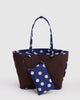 reversible nylon tote bag size large in navy polka dot mix from baggu