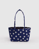 reversible nylon tote bag size medium in navy polka dot mix from baggu
