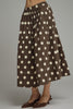 a-line midi skirt in chocolate brown with cute polka dots throughout