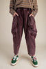 unique pull-on barrel pants in deep purple corduroy