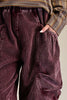 unique pull-on barrel pants in deep purple corduroy