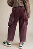 unique pull-on barrel pants in deep purple corduroy