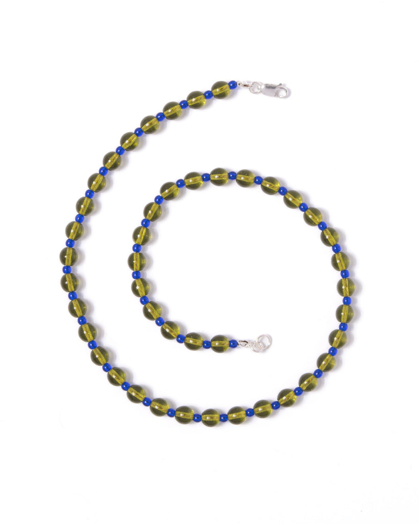 Olive + Cobalt Glass Beaded Necklace