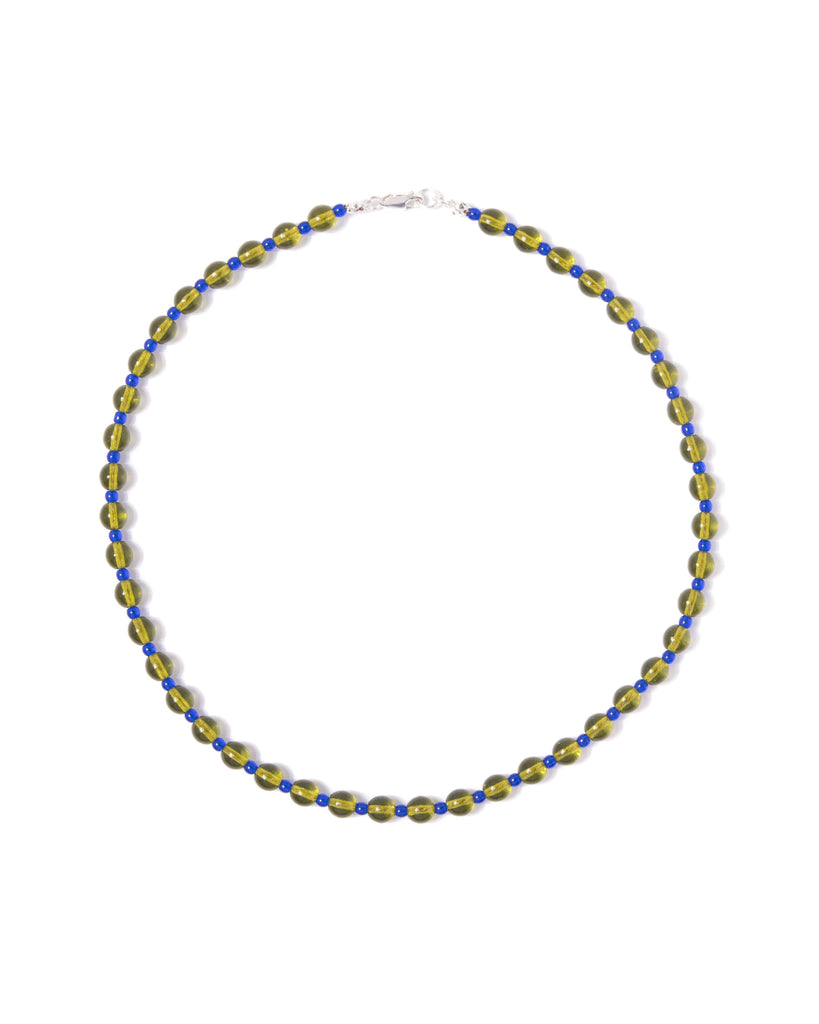 Olive + Cobalt Glass Beaded Necklace