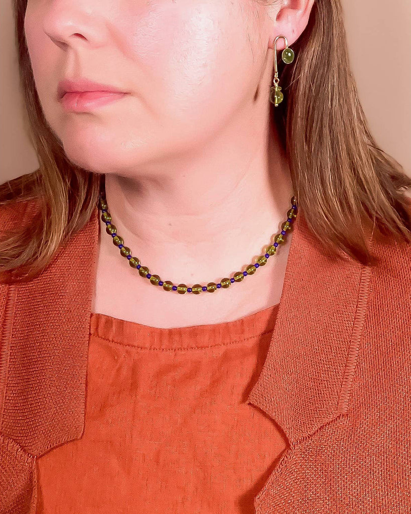Olive + Cobalt Glass Beaded Necklace