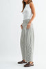 barrel leg jeans in special olive green and white stripes.