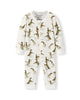 zippered pajamas made from organic cotton with a duck patterned print