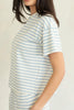 comfortable and soft tee in sky blue and white stripes.