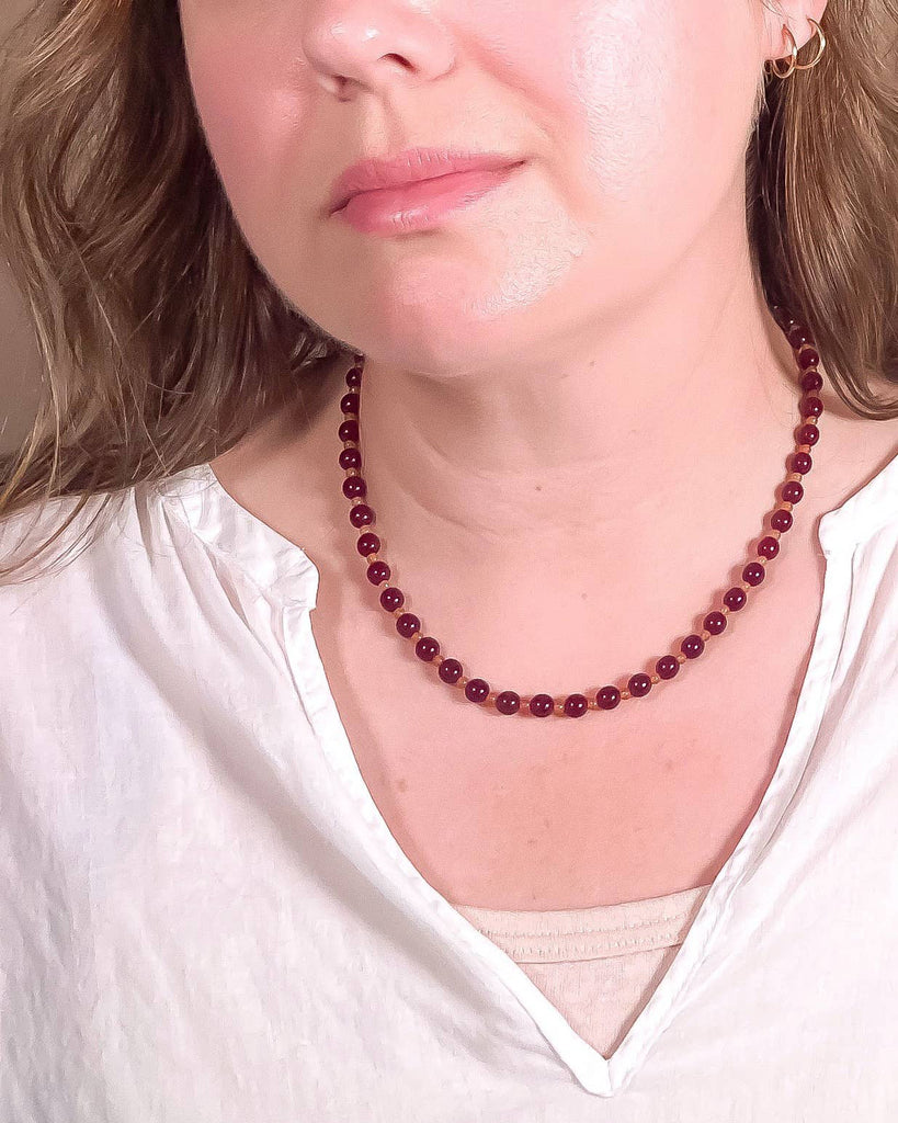 Oxblood + Carnelian Glass Beaded Necklace