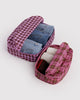 nylon packing cube set in colorful plaid prints