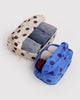 nylon packing cube set in colorful polka dot prints