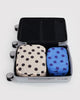 nylon packing cube set in colorful plaid prints
