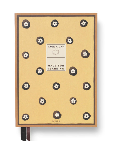 hardcover page a day planner with daisy cover and  ribbon markers