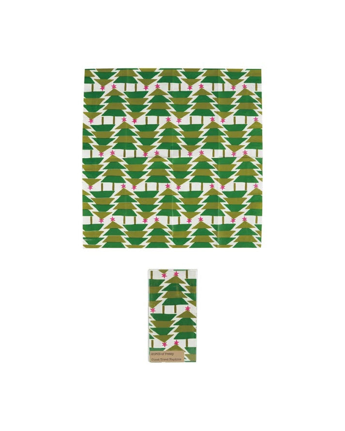 paper napkins with a green christmas tree pattern