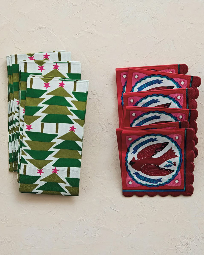 paper napkins with a green christmas tree pattern