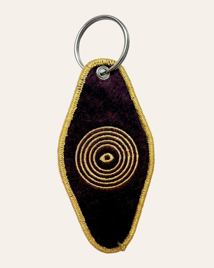 embroidered patch keychain with a vintage-inspired design, balloons