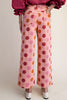 cropped wide leg pants in baby pink with colorful polka dots 