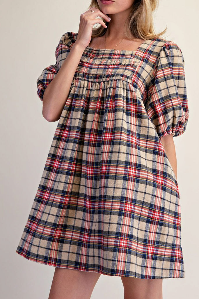 mini babydoll dress in a classic plaid pattern