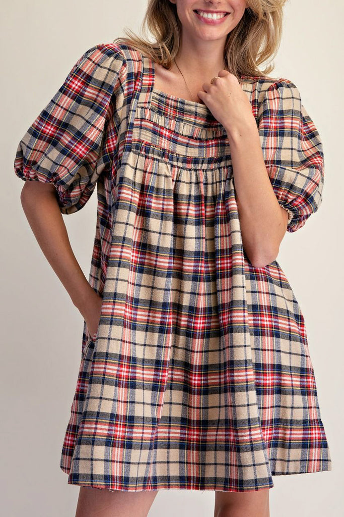 mini babydoll dress in a classic plaid pattern