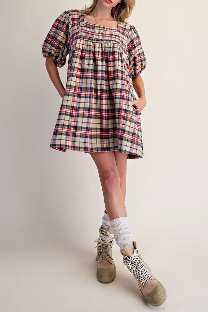 mini babydoll dress in a classic plaid pattern