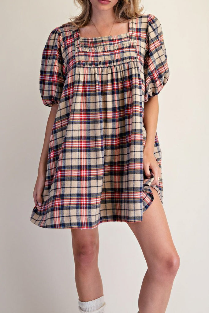 mini babydoll dress in a classic plaid pattern