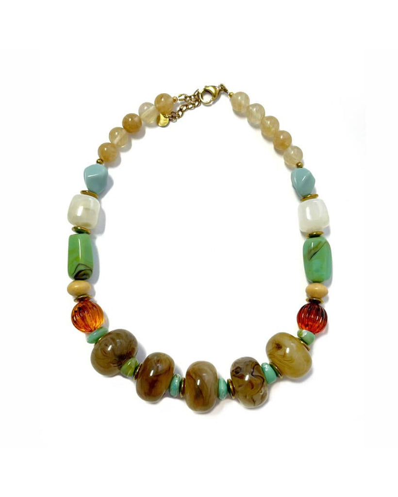 colorful necklace with an array of glass and natural stone beads