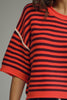 knit sweater tee in red and maroon stripes 