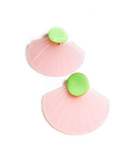 shell earrings in green and pink 