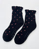 petal ruffled hugger crew socks in black 