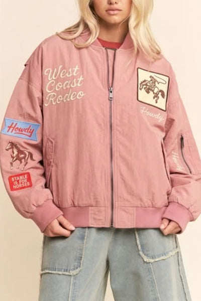Pink Cowboy Patch Zipper Jacket